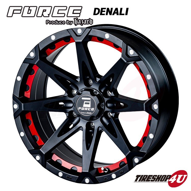 FORCE DENALI 18x8.0J 6/139.7 ET15 ブラックマシニング マッドスター RADIAL M/T 215/55R18  ホワイトレター ハイエース ※チューナーサイズ 新品タイヤ＆アルミホイール4本セット-TIRE SHOP 4U /タイヤショップフォーユー